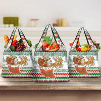 Iran Christmas Grocery Bag with Santa Sleigh Reindeer Map and Green Red Snowflake Pattern - Wonder Print Shop