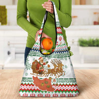 Iran Christmas Grocery Bag with Santa Sleigh Reindeer Map and Green Red Snowflake Pattern - Wonder Print Shop