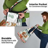 Iran Christmas Grocery Bag with Santa Sleigh Reindeer Map and Green Red Snowflake Pattern - Wonder Print Shop