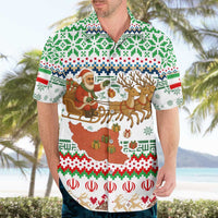 Iran Christmas Hawaiian Shirt with Santa Sleigh Reindeer Map and Green Red Snowflake Pattern - Wonder Print Shop
