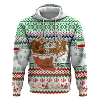 Iran Christmas Hoodie with Santa Sleigh Reindeer Map and Green Red Snowflake Pattern - Wonder Print Shop