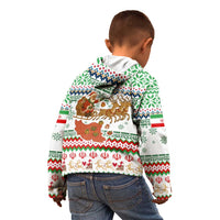 Iran Christmas Kid Hoodie with Santa Sleigh Reindeer Map and Green Red Snowflake Pattern - Wonder Print Shop