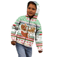 Iran Christmas Kid Hoodie with Santa Sleigh Reindeer Map and Green Red Snowflake Pattern - Wonder Print Shop