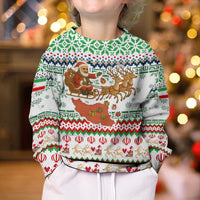 Iran Christmas Kid Ugly Christmas Sweater with Santa Sleigh Reindeer Map and Green Red Snowflake Pattern - Wonder Print Shop