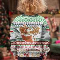 Iran Christmas Kid Ugly Christmas Sweater with Santa Sleigh Reindeer Map and Green Red Snowflake Pattern - Wonder Print Shop