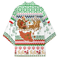 Iran Christmas Kimono with Santa Sleigh Reindeer Map and Green Red Snowflake Pattern - Wonder Print Shop