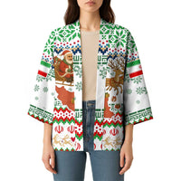 Iran Christmas Kimono with Santa Sleigh Reindeer Map and Green Red Snowflake Pattern - Wonder Print Shop