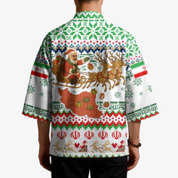 Iran Christmas Kimono with Santa Sleigh Reindeer Map and Green Red Snowflake Pattern - Wonder Print Shop