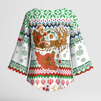 Iran Christmas Kimono Sleeve Blouse with Santa Sleigh Reindeer Map and Green Red Snowflake Pattern - Wonder Print Shop