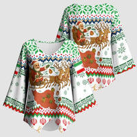 Iran Christmas Kimono Sleeve Blouse with Santa Sleigh Reindeer Map and Green Red Snowflake Pattern - Wonder Print Shop