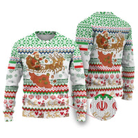 Iran Christmas Ugly Christmas Sweater with Santa Sleigh Reindeer Map and Green Red Snowflake Pattern - Wonder Print Shop