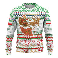 Iran Christmas Ugly Christmas Sweater with Santa Sleigh Reindeer Map and Green Red Snowflake Pattern - Wonder Print Shop