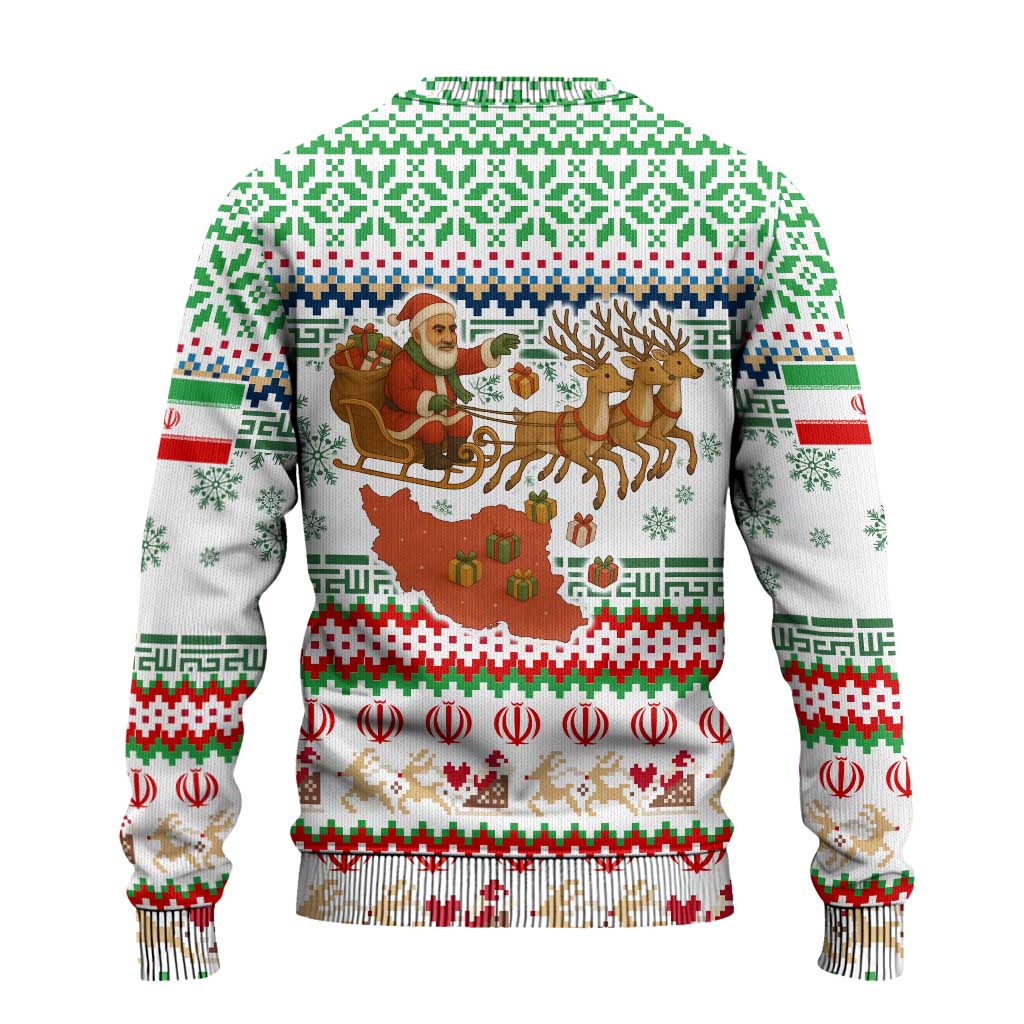 Iran Christmas Ugly Christmas Sweater with Santa Sleigh Reindeer Map and Green Red Snowflake Pattern - Wonder Print Shop