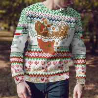 Iran Christmas Ugly Christmas Sweater with Santa Sleigh Reindeer Map and Green Red Snowflake Pattern - Wonder Print Shop