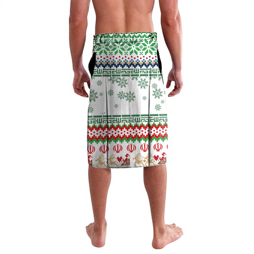 Iran Christmas Lavalava with Santa Sleigh Reindeer Map and Green Red Snowflake Pattern - Wonder Print Shop