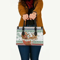 Iran Christmas Leather Bag with Santa Sleigh Reindeer Map and Green Red Snowflake Pattern - Wonder Print Shop