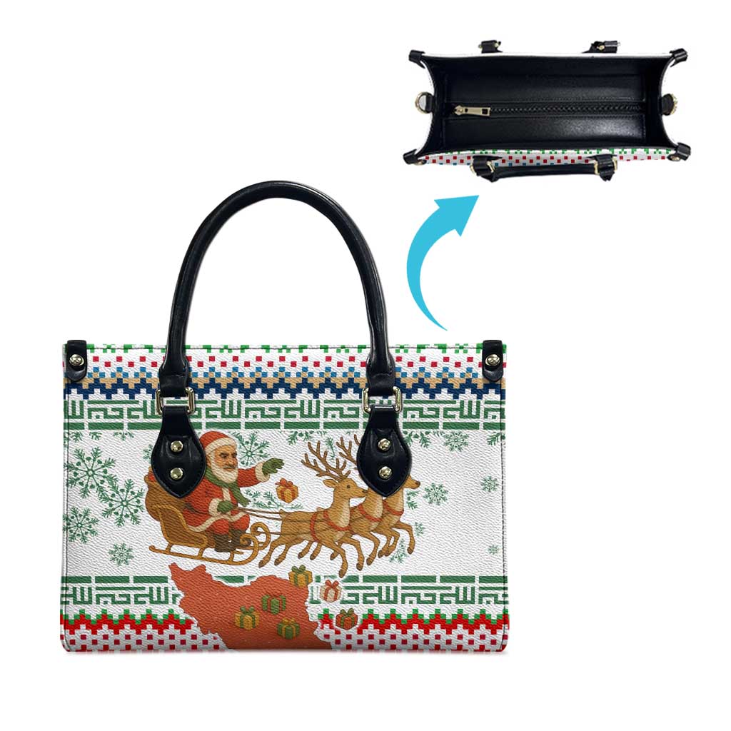 Iran Christmas Leather Bag with Santa Sleigh Reindeer Map and Green Red Snowflake Pattern - Wonder Print Shop