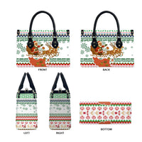 Iran Christmas Leather Bag with Santa Sleigh Reindeer Map and Green Red Snowflake Pattern - Wonder Print Shop