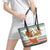 Iran Christmas Leather Tote Bag with Santa Sleigh Reindeer Map and Green Red Snowflake Pattern - Wonder Print Shop