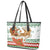 Iran Christmas Leather Tote Bag with Santa Sleigh Reindeer Map and Green Red Snowflake Pattern - Wonder Print Shop