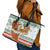 Iran Christmas Leather Tote Bag with Santa Sleigh Reindeer Map and Green Red Snowflake Pattern - Wonder Print Shop
