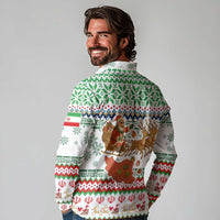 Iran Christmas Long Sleeve Polo Shirt with Santa Sleigh Reindeer Map and Green Red Snowflake Pattern - Wonder Print Shop