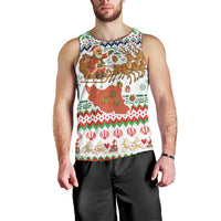 Iran Christmas Men Tank Top with Santa Sleigh Reindeer Map and Green Red Snowflake Pattern - Wonder Print Shop