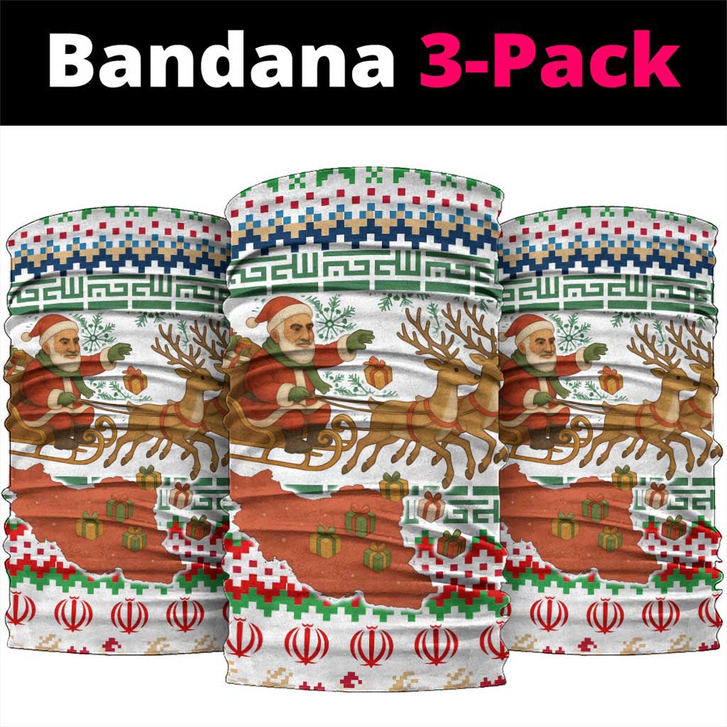 Iran Christmas Neck Gaiter with Santa Sleigh Reindeer Map and Green Red Snowflake Pattern - Wonder Print Shop
