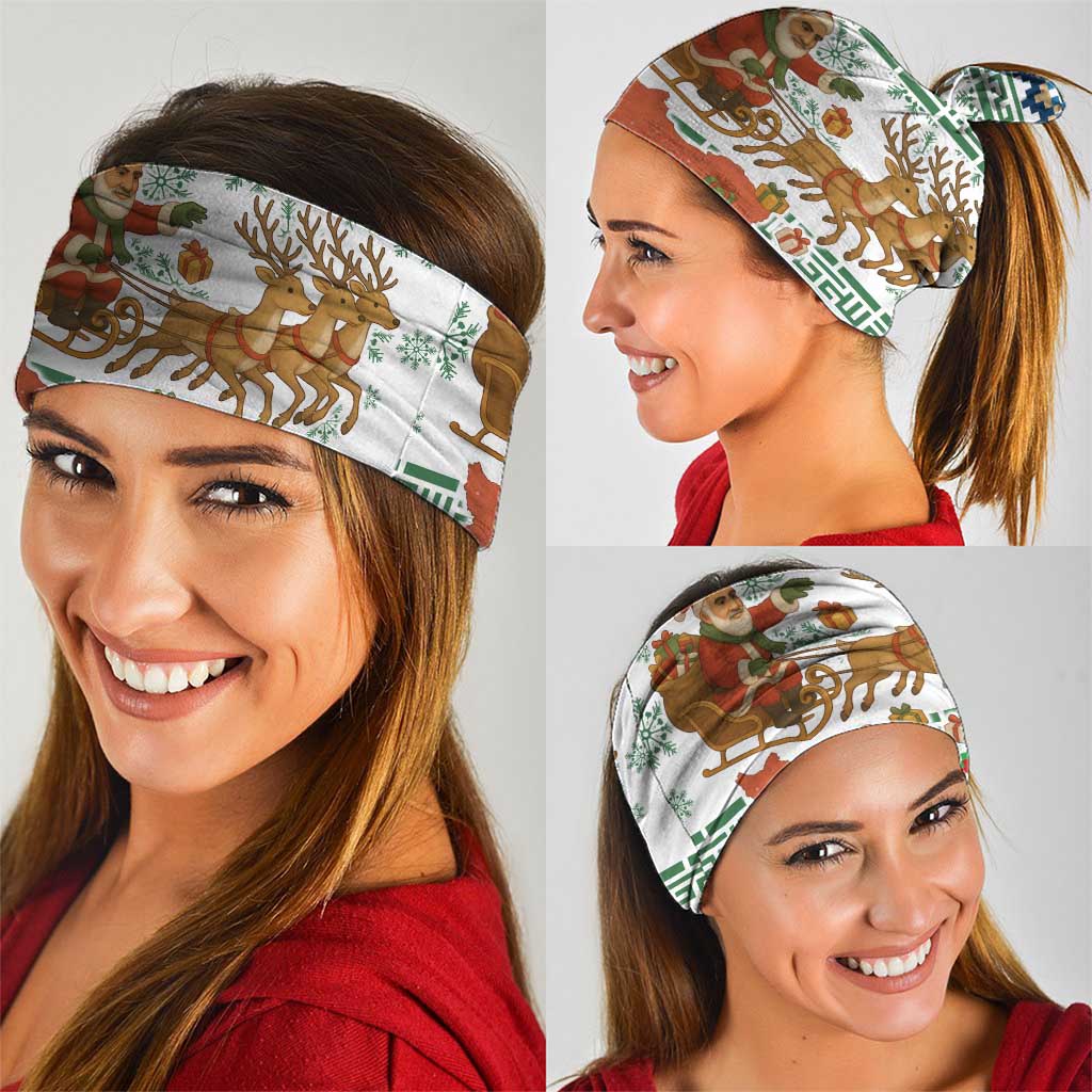 Iran Christmas Neck Gaiter with Santa Sleigh Reindeer Map and Green Red Snowflake Pattern - Wonder Print Shop