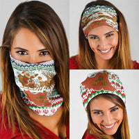 Iran Christmas Neck Gaiter with Santa Sleigh Reindeer Map and Green Red Snowflake Pattern - Wonder Print Shop