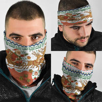 Iran Christmas Neck Gaiter with Santa Sleigh Reindeer Map and Green Red Snowflake Pattern - Wonder Print Shop