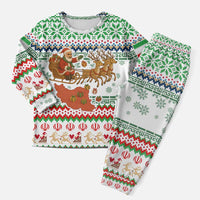 Iran Christmas Pajama Set with Santa Sleigh Reindeer Map and Green Red Snowflake Pattern - Wonder Print Shop