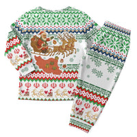 Iran Christmas Pajama Set with Santa Sleigh Reindeer Map and Green Red Snowflake Pattern - Wonder Print Shop