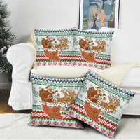 Iran Christmas Pillow Cover with Santa Sleigh Reindeer Map and Green Red Snowflake Pattern - Wonder Print Shop