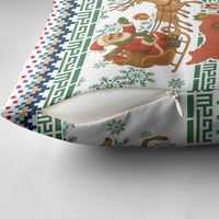 Iran Christmas Pillow Cover with Santa Sleigh Reindeer Map and Green Red Snowflake Pattern - Wonder Print Shop