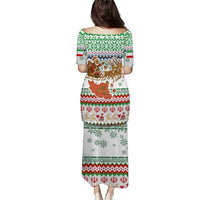 Iran Christmas Puletasi with Santa Sleigh Reindeer Map and Green Red Snowflake Pattern - Wonder Print Shop