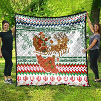 Iran Christmas Quilt with Santa Sleigh Reindeer Map and Green Red Snowflake Pattern - Wonder Print Shop