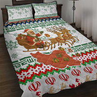 Iran Christmas Quilt Bed Set with Santa Sleigh Reindeer Map and Green Red Snowflake Pattern - Wonder Print Shop