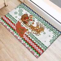 Iran Christmas Rubber Doormat with Santa Sleigh Reindeer Map and Green Red Snowflake Pattern - Wonder Print Shop