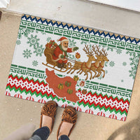 Iran Christmas Rubber Doormat with Santa Sleigh Reindeer Map and Green Red Snowflake Pattern - Wonder Print Shop
