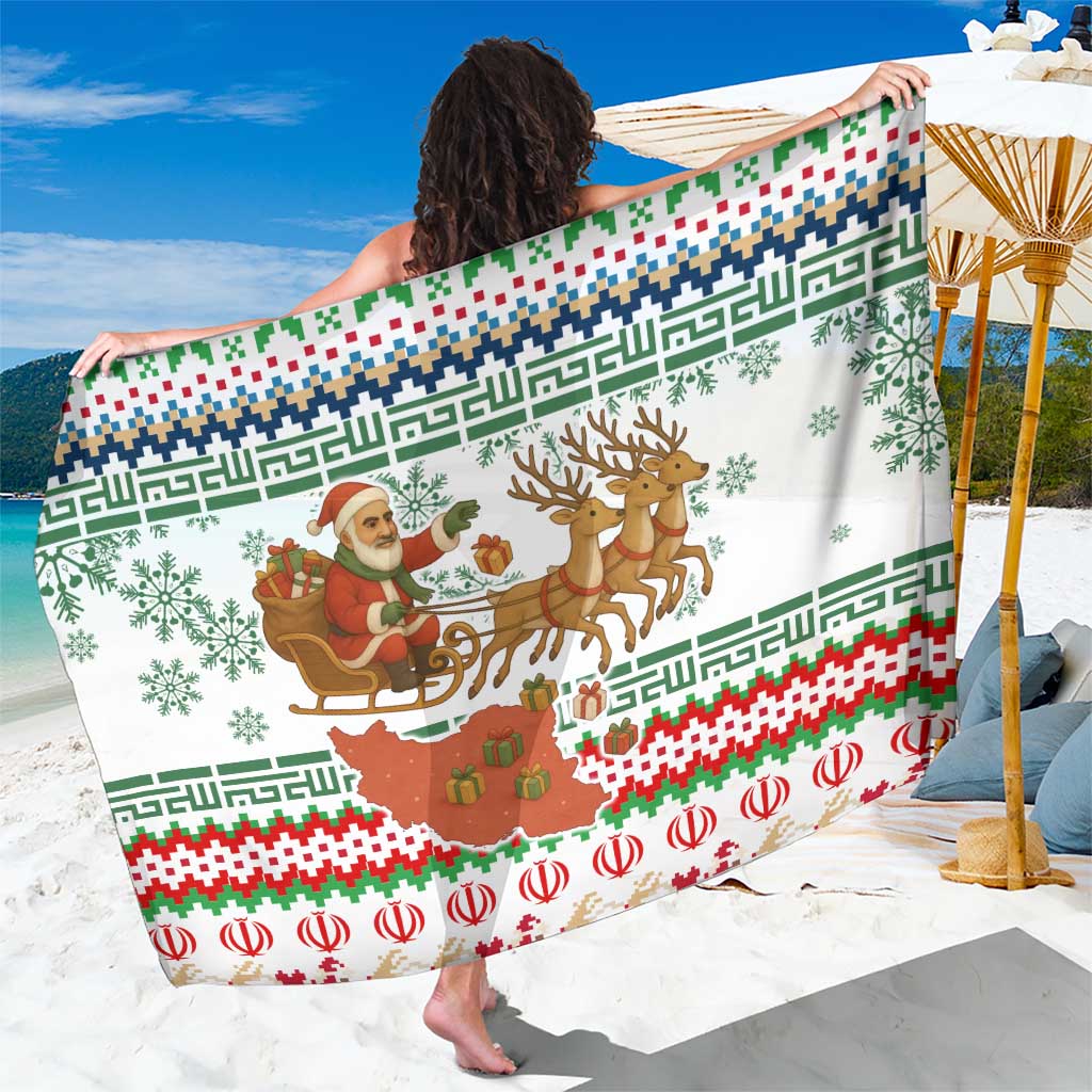 Iran Christmas Sarong with Santa Sleigh Reindeer Map and Green Red Snowflake Pattern - Wonder Print Shop