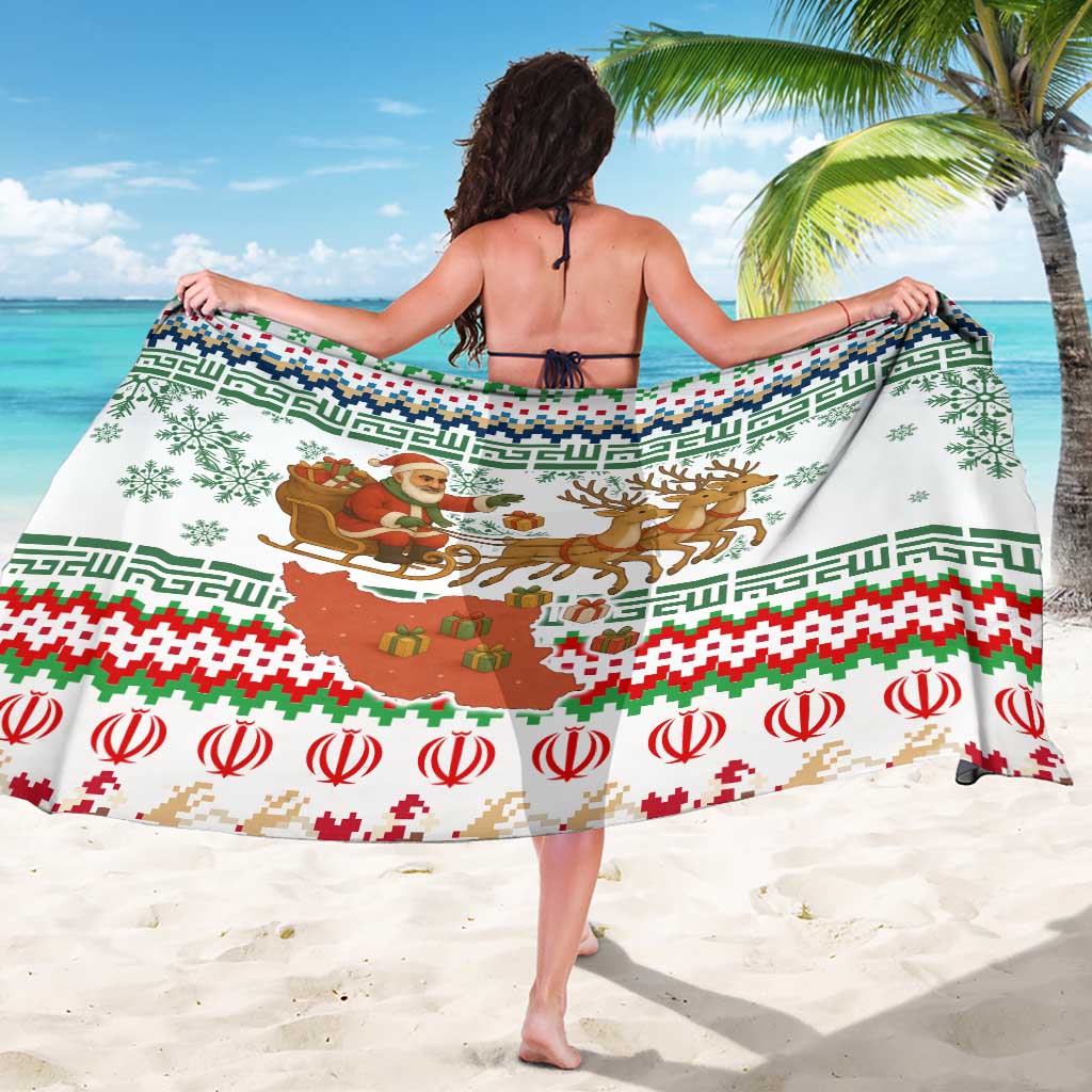 Iran Christmas Sarong with Santa Sleigh Reindeer Map and Green Red Snowflake Pattern - Wonder Print Shop