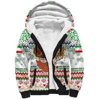 Iran Christmas Sherpa Hoodie with Santa Sleigh Reindeer Map and Green Red Snowflake Pattern - Wonder Print Shop