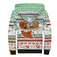 Iran Christmas Sherpa Hoodie with Santa Sleigh Reindeer Map and Green Red Snowflake Pattern - Wonder Print Shop