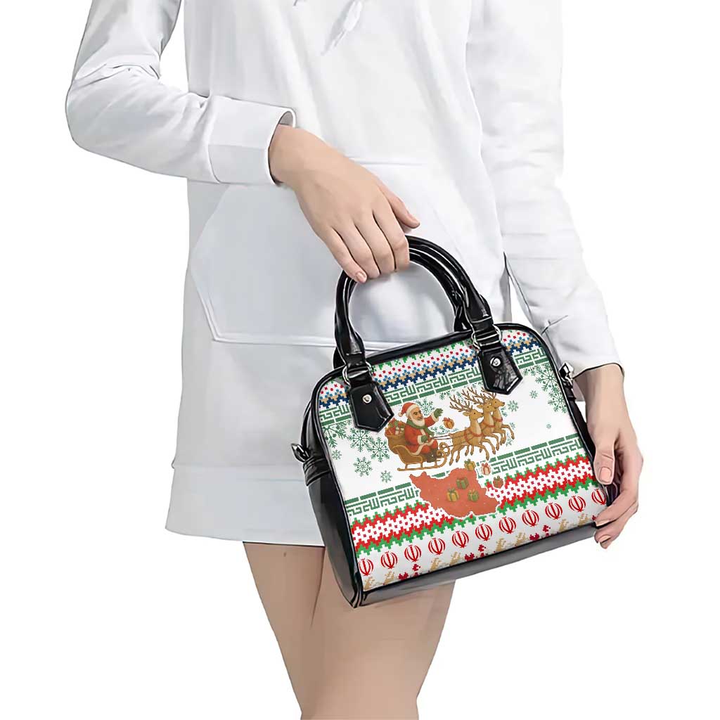 Iran Christmas Shoulder Handbag with Santa Sleigh Reindeer Map and Green Red Snowflake Pattern - Wonder Print Shop