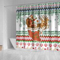 Iran Christmas Shower Curtain with Santa Sleigh Reindeer Map and Green Red Snowflake Pattern - Wonder Print Shop