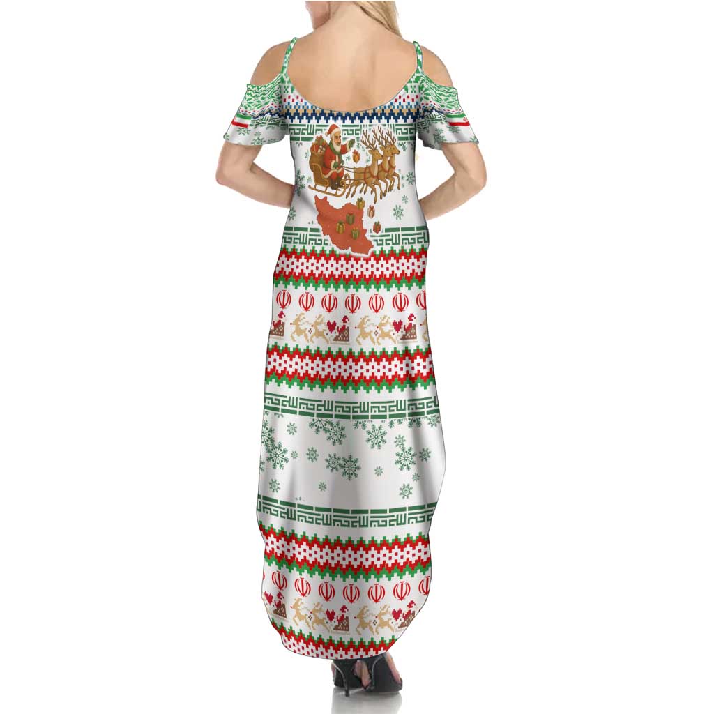 Iran Christmas Summer Maxi Dress with Santa Sleigh Reindeer Map and Green Red Snowflake Pattern - Wonder Print Shop