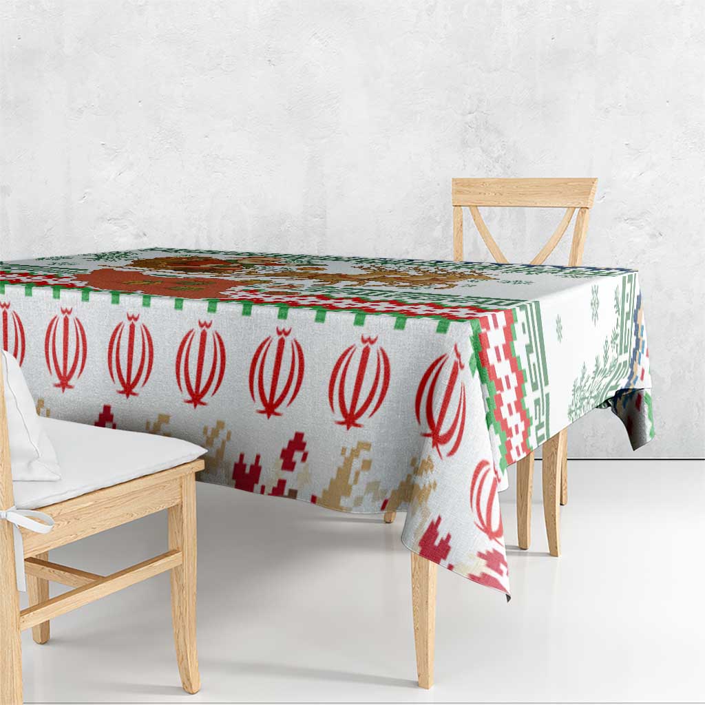 Iran Christmas Tablecloth with Santa Sleigh Reindeer Map and Green Red Snowflake Pattern - Wonder Print Shop