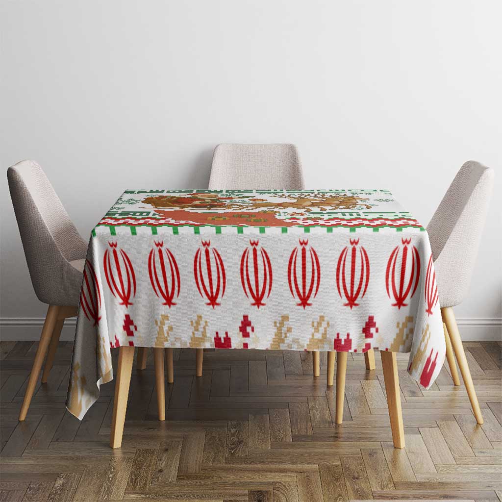 Iran Christmas Tablecloth with Santa Sleigh Reindeer Map and Green Red Snowflake Pattern - Wonder Print Shop