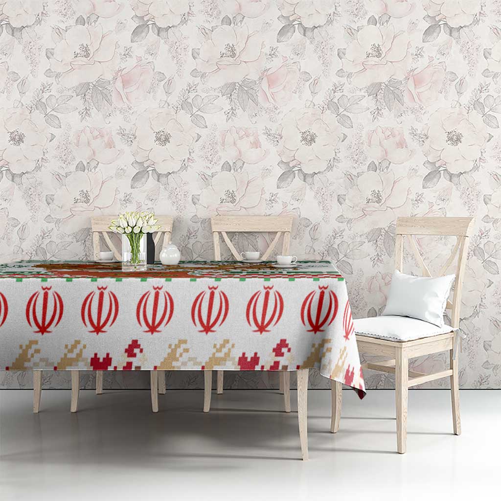 Iran Christmas Tablecloth with Santa Sleigh Reindeer Map and Green Red Snowflake Pattern - Wonder Print Shop